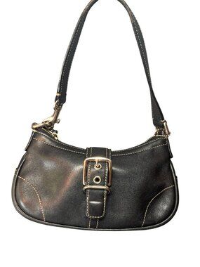 Coach Vintage Y2K Mini Hamptons Black Leather Buckle Demi Bag | #7542